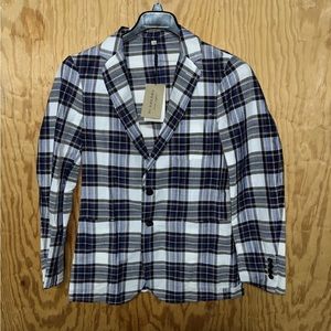 Burberry London Mens White  Soho Slim Fit Linen Check Blazer 48R. ( 38 R USA)